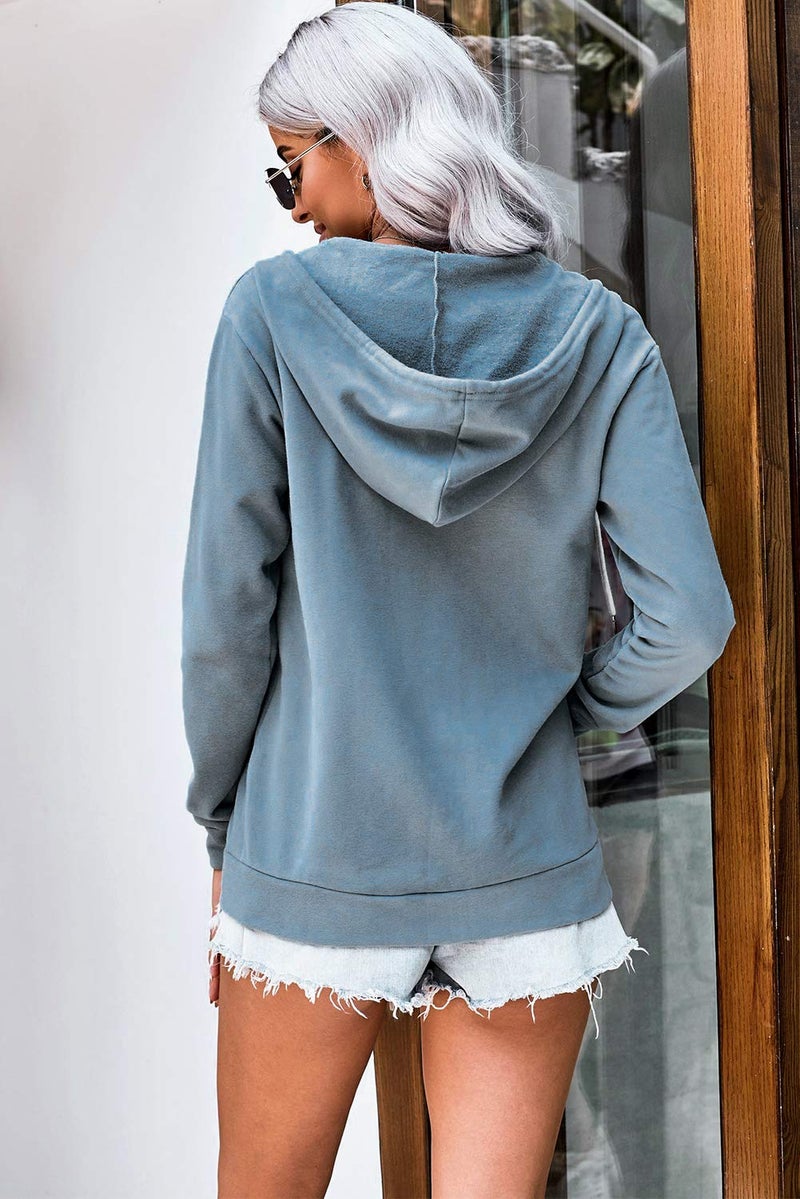 WROLEM Women Casual Zip Up Hoodie Lightweight Comfy Loose Long Sleeve Sweatshirt Solid Color With Pockets Grey - Image 5